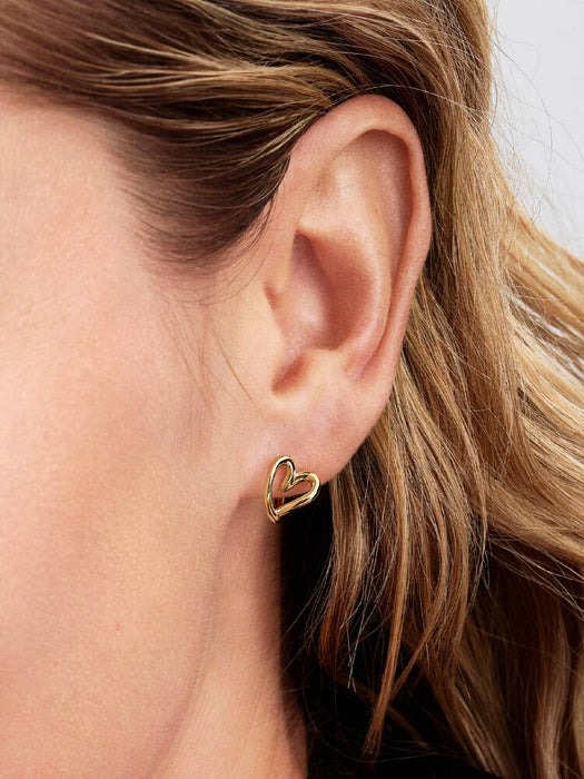 Pandora Organically Shaped Heart Small Hoop Earrings 14k Gold Plating