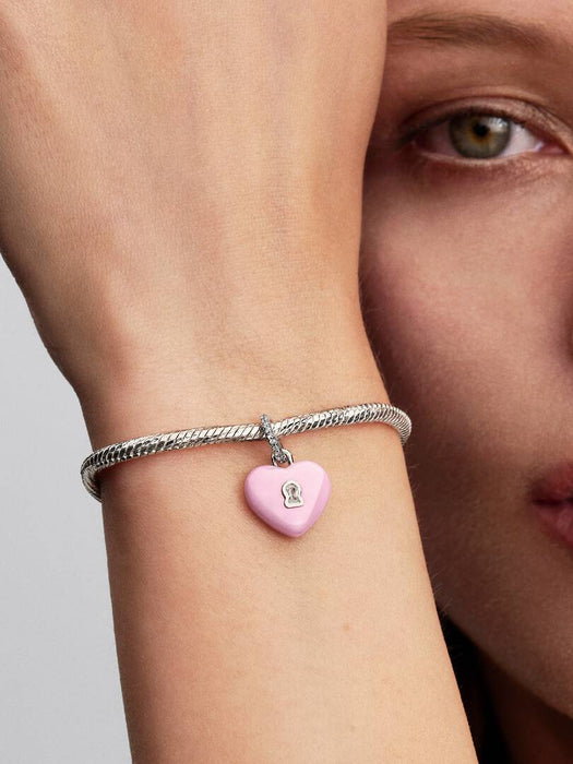 Pandora Pink Ceramic Heart Padlock Dangle Charm Sterling Silver