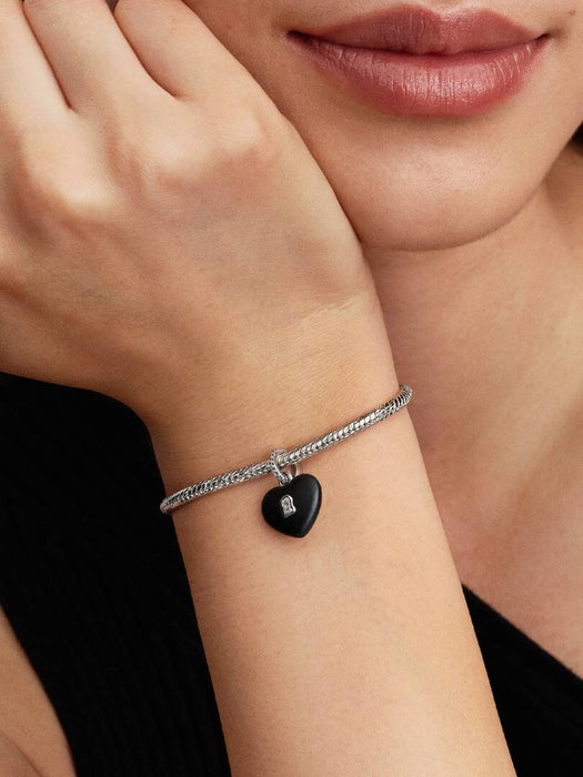 Pandora Matte Black Ceramic Heart Padlock Dangle Charm Sterling Silver