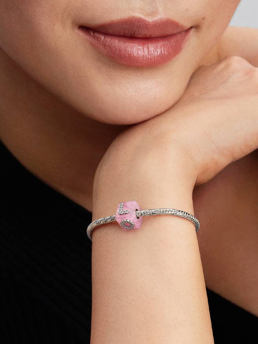 Pandora Pink Murano Glass Love Cube Charm Sterling Silver