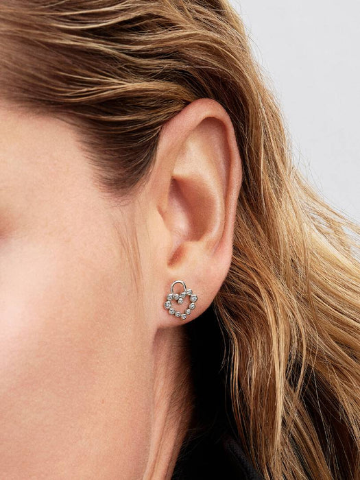 Pandora Sparkling Heart Padlock Stud Earrings Sterling Silver