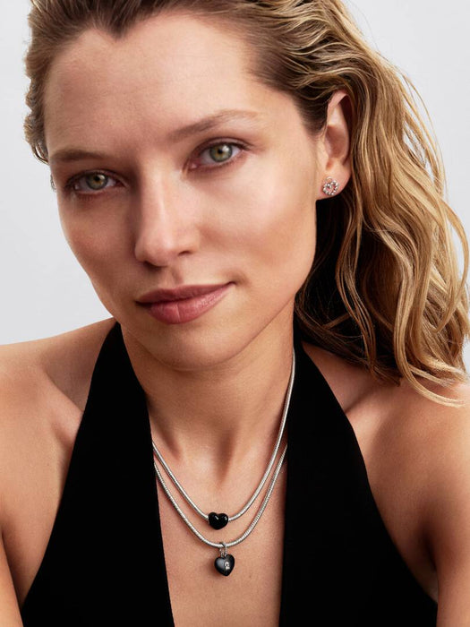 Pandora Matte Black Ceramic Heart Padlock Dangle Charm Sterling Silver