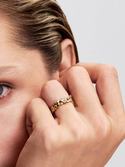 Pandora Heart Cuban Chain Ring 14k Gold Plating