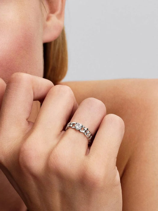 Pandora Heart Cuban Chain Ring Sterling Silver