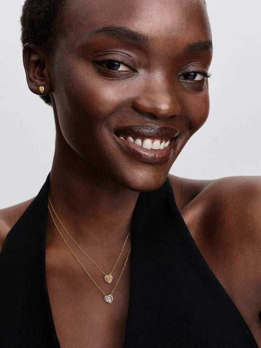 Pandora Engravable Heart Halo Collier Necklace 14k Gold Plating