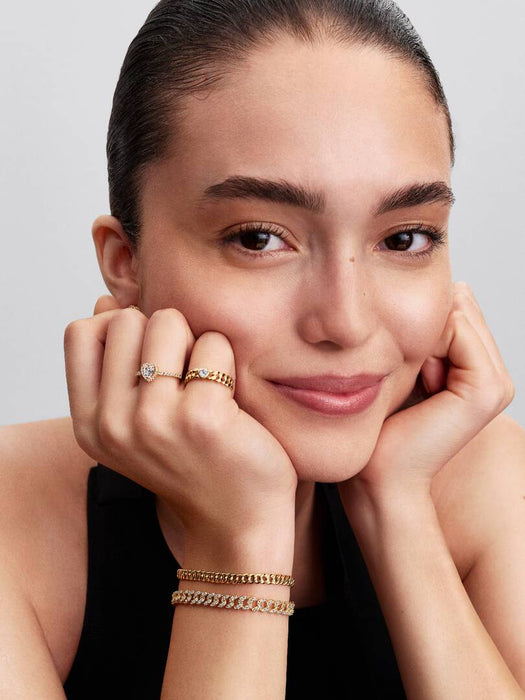 Pandora Heart Cuban Chain Ring 14k Gold Plating