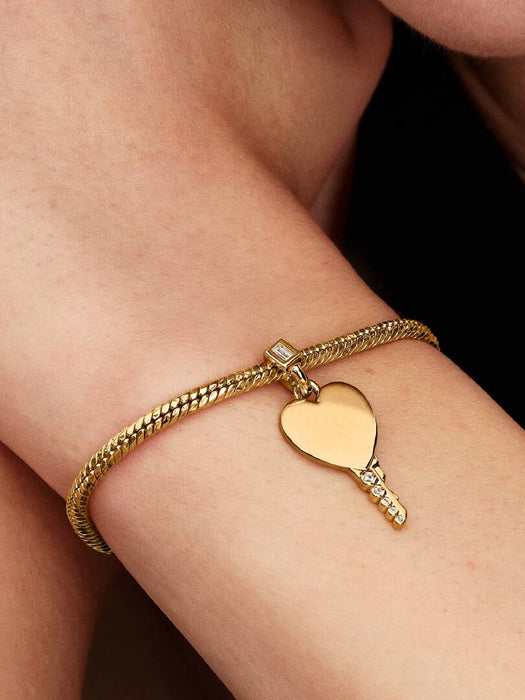 Pandora Engravable Heart Key Pendant 14k Gold Plating