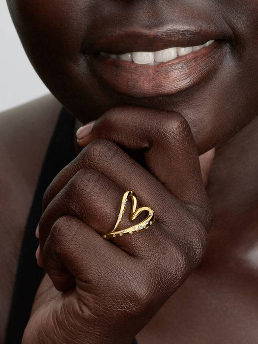 Pandora Organically Shaped Stone-Set Heart Ring 14k Gold Plating
