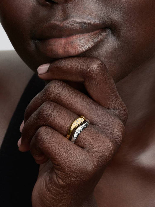 Pandora Organically Shaped Two-Tone Stacking Rings Sterling Silver & 14k Gold Plating