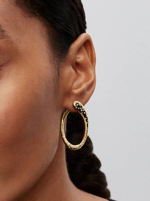 Pandora Organically Shaped Stone-Set Hinged Hoop Earrings 14k Gold Plating