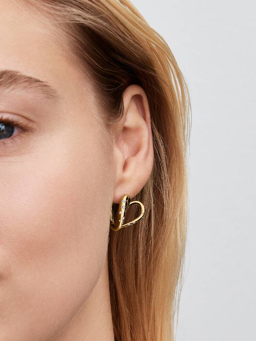 Pandora Organically Shaped Stone-Set Heart Hoop Earrings 14k Gold Plating