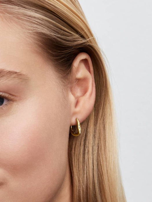 Pandora Organically Shaped Stone-Set Hoop Earrings 14k Gold Plating