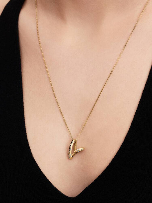 Pandora Organically Shaped Stone-Set Heart Pendant Necklace 14k Gold Plating