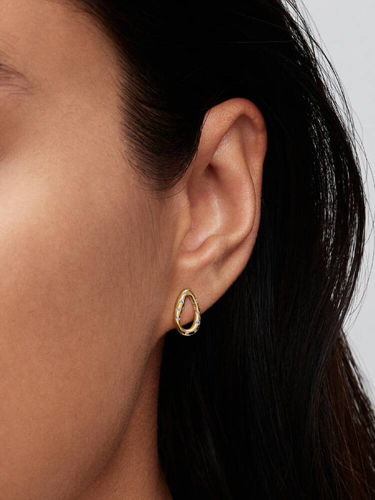 Pandora Organically Shaped Stone-Set Oval Stud Earrings 14k Gold Plating