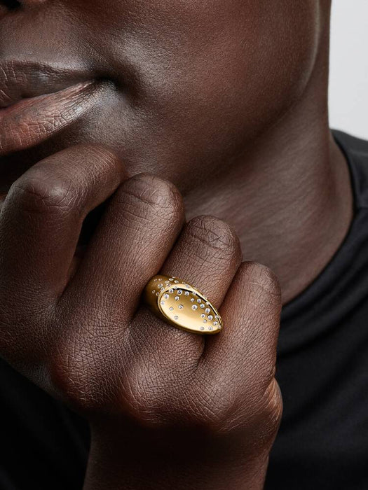 Pandora Stone-Set Oval Domed Signet Ring 14k Gold Plating