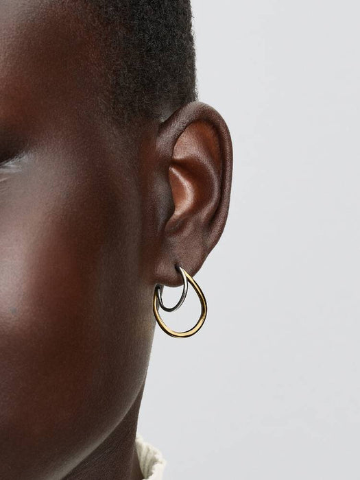 Pandora Organically Shaped Two-Tone Double Hoop Earrings Sterling Silver And 14k Gold Plating