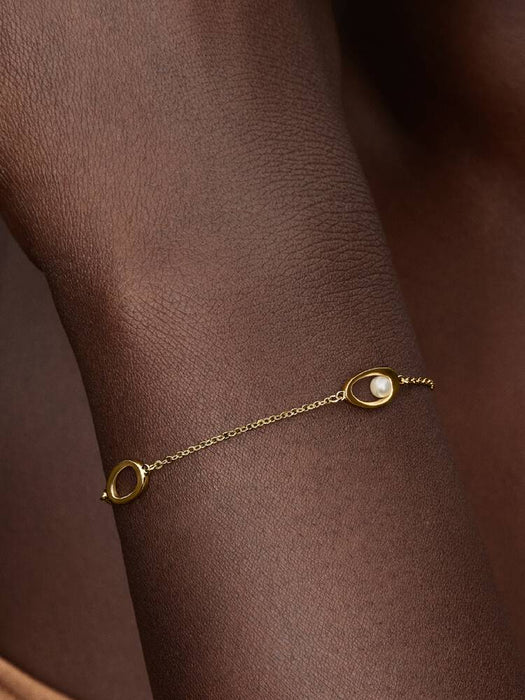 Pandora Organically Shaped Oval & Treated Freshwater Cultured Pearl Bracelet 14k Gold Plating
