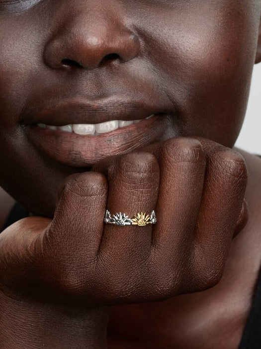 Pandora Sunflower Two-Tone Band Ring Sterling Silver & 14k Gold Plating