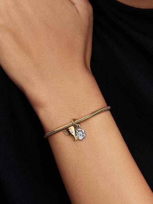 Pandora Engravable Trophy Double Dangle Charm Sterling Silver And 14K Gold Plating
