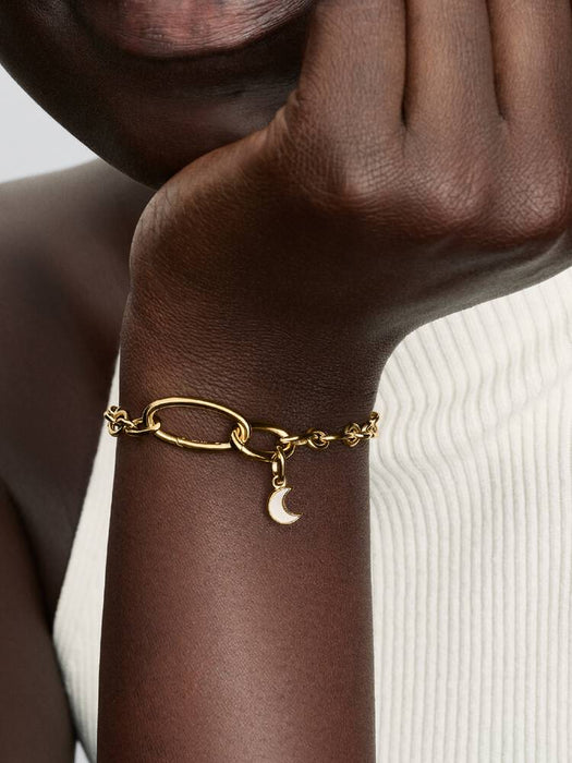 Pandora White Crescent Moon Mini Dangle Charm 14k Gold Plating