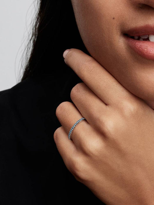 Pandora Sparkling Aquamarine Half-Eternity Band Ring Sterling Silver