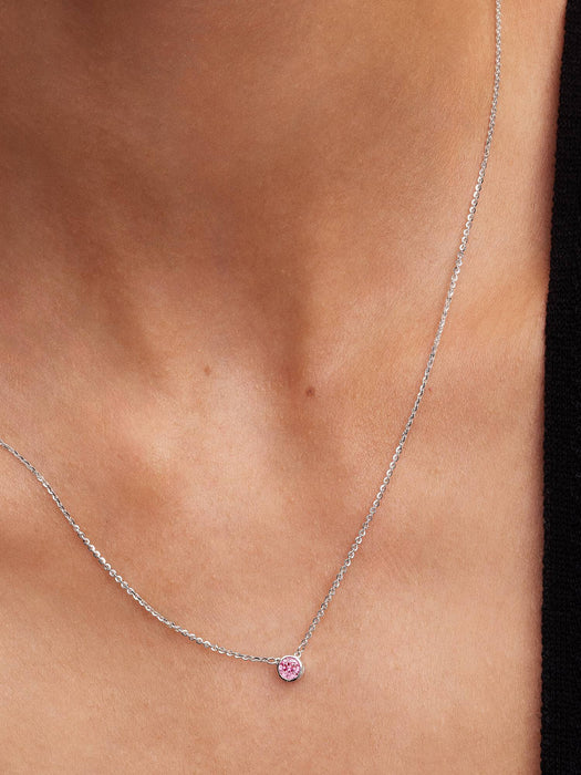 Pandora Era Bezel Sterling Silver Pink Lab-grown Diamond Pendant Necklace Sterling Silver