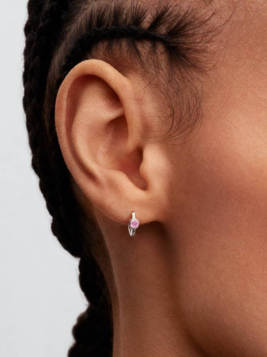 Pandora Era Bezel Sterling Silver Pink Lab-grown Diamond Huggie Earrings Sterling Silver