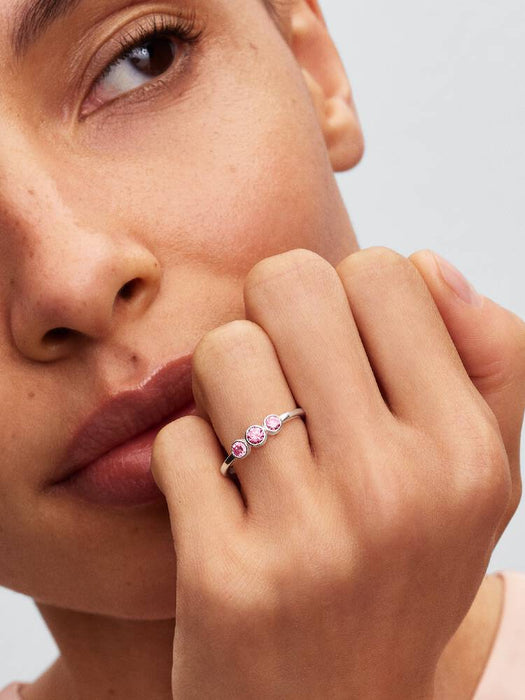 Pandora Era Bezel Sterling Silver Pink Lab-Grown Diamond Triple Stone Ring Sterling Silver
