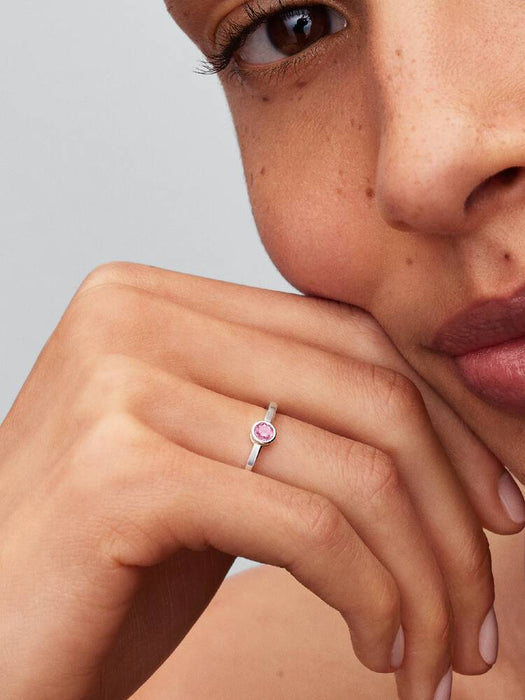 Pandora Era Bezel Sterling Silver Pink Lab-grown Diamond Ring Sterling Silver
