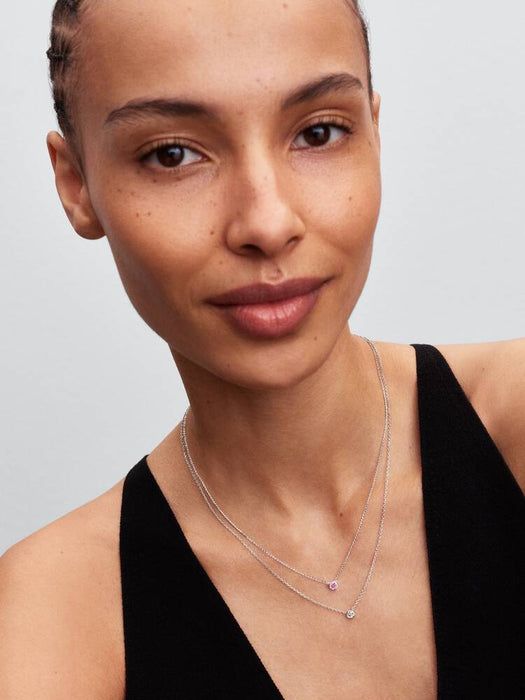 Pandora Era Bezel Sterling Silver Pink Lab-grown Diamond Pendant Necklace Sterling Silver