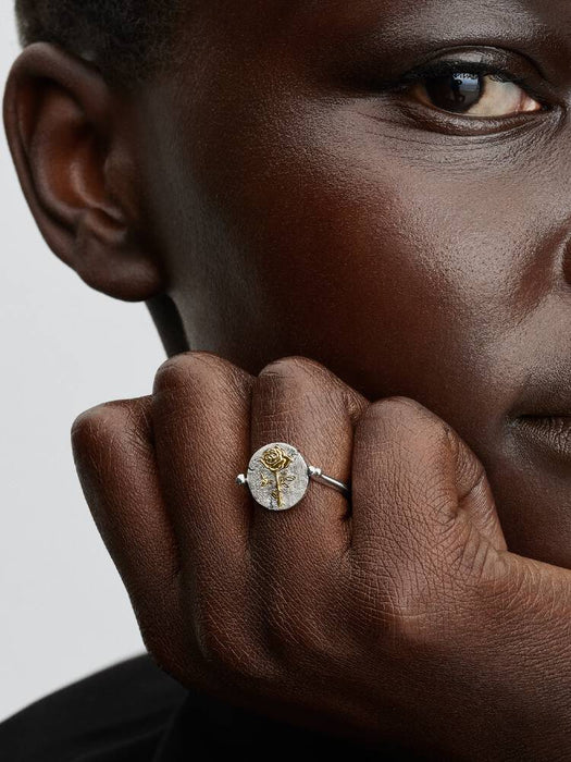 Pandora Rose Reversible Medallion Ring Sterling Silver & 14k Gold Plating