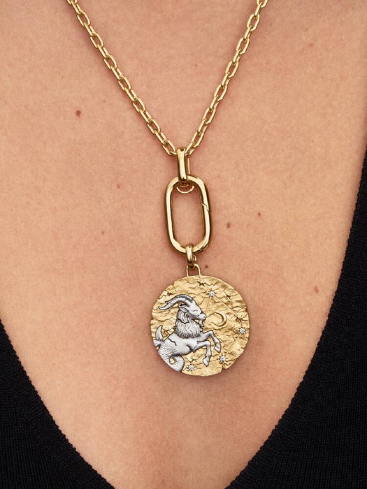 Pandora Capricorn Zodiac Oversized Medallion Charm Sterling Silver And 14k Gold Plating