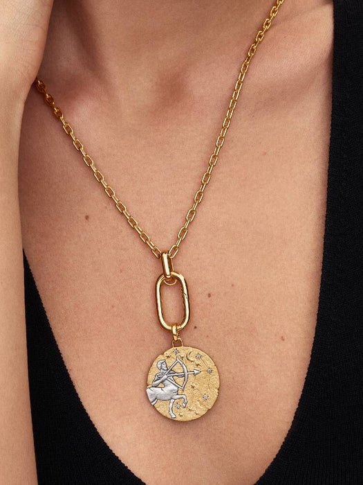 Pandora Sagittarius Zodiac Oversized Medallion Charm Sterling Silver And 14k Gold Plating