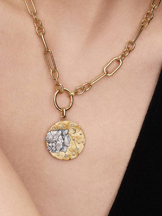 Pandora Gemini Zodiac Oversized Medallion Charm Sterling Silver And 14k Gold Plating