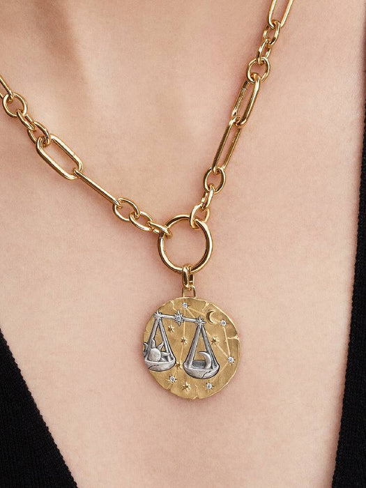 Pandora Libra Zodiac Oversized Medallion Charm Sterling Silver And 14k Gold Plating