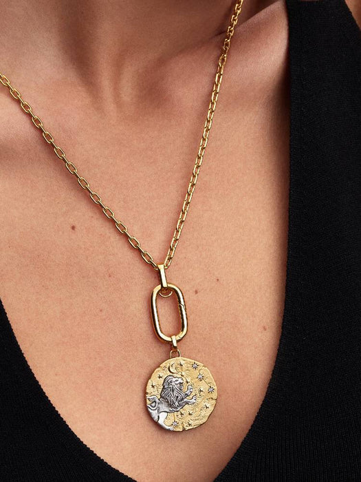Pandora Leo Zodiac Oversized Medallion Charm Sterling Silver And 14k Gold Plating