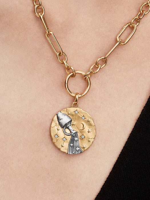 Pandora Aquarius Zodiac Oversized Medallion Charm Sterling Silver And 14k Gold Plating