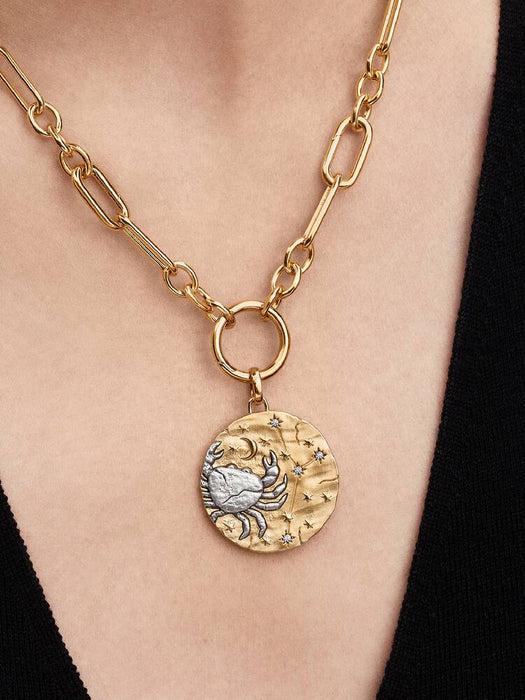 Pandora Cancer Zodiac Oversized Medallion Charm Sterling Silver And 14k Gold Plating