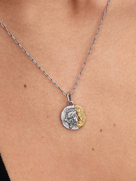 Pandora Gemini Zodiac Medallion Charm Sterling Silver And 14k Gold Plating