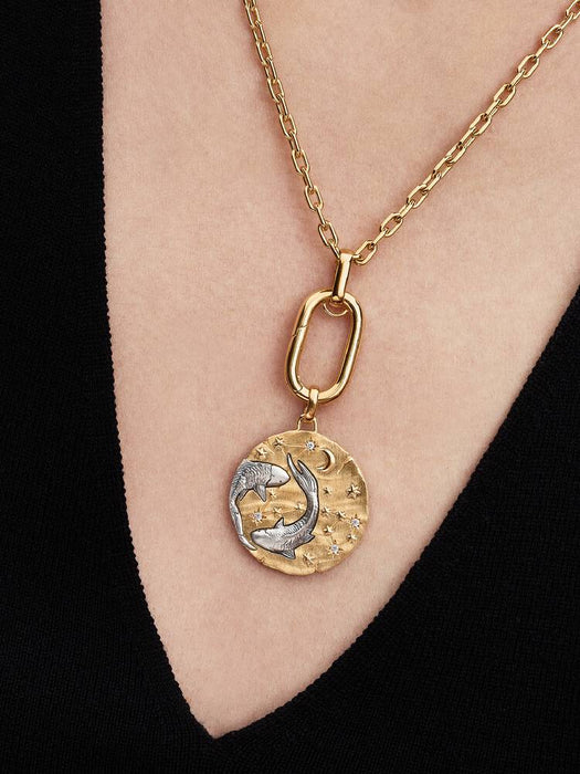 Pandora Pisces Zodiac Oversized Medallion Charm Sterling Silver And 14k Gold Plating