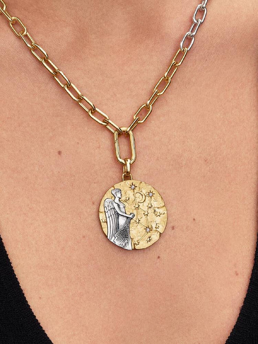 Pandora Virgo Zodiac Oversized Medallion Charm Sterling Silver And 14k Gold Plating