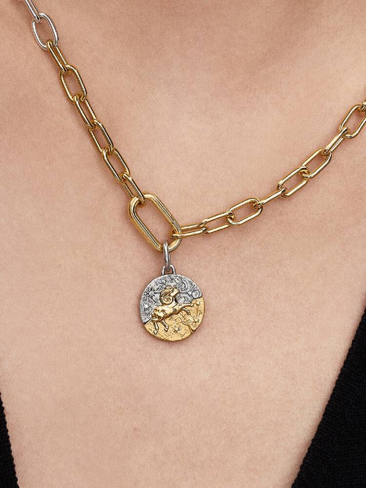 Pandora Aries Zodiac Medallion Charm Sterling Silver And 14k Gold Plating