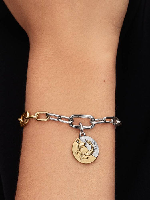 Pandora Pisces Zodiac Medallion Charm Sterling Silver And 14k Gold Plating