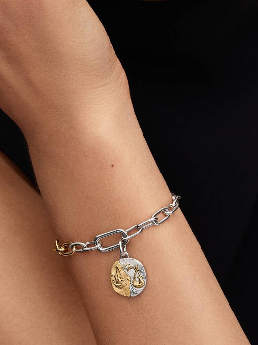 Pandora Libra Zodiac Medallion Charm Sterling Silver And 14k Gold Plating