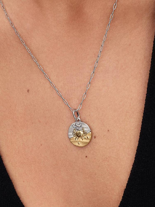 Pandora Cancer Zodiac Medallion Charm Sterling Silver And 14k Gold Plating