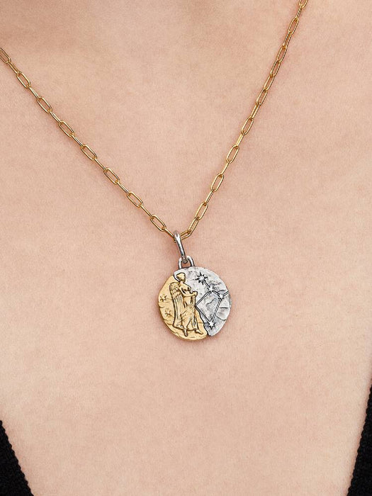 Pandora Virgo Zodiac Medallion Charm Sterling Silver And 14k Gold Plating
