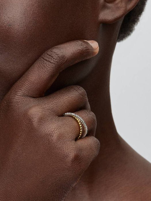 Pandora Crossover Beads & Pavé Double Band Ring Sterling Silver & 14k Gold Plating