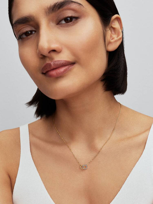 Pandora Beads & Pavé Interlocking Circles Necklace 14k Gold Plating & Sterling Silver