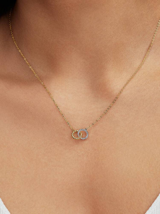 Pandora Beads & Pavé Interlocking Circles Necklace 14k Gold Plating & Sterling Silver