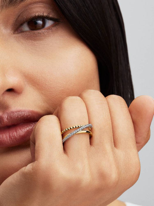 Pandora Crossover Beads & Pavé Triple Band Ring Sterling Silver & 14k Gold Plating